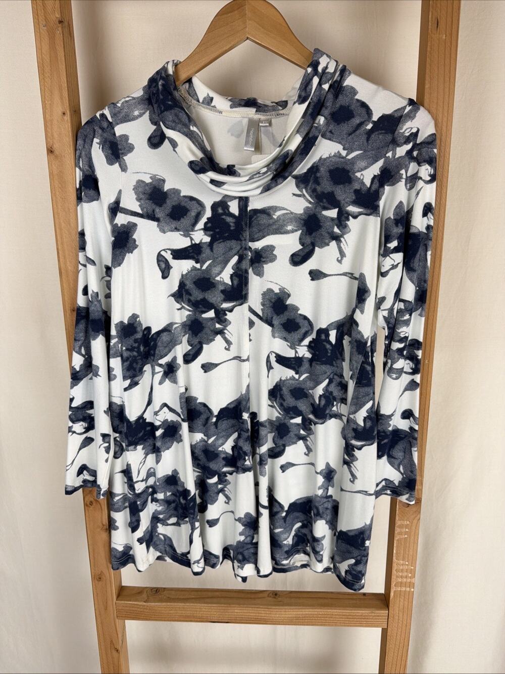 NWT Kleen Denim Blue Floral Pattern Cowl Neck Tunic #0842 Size S